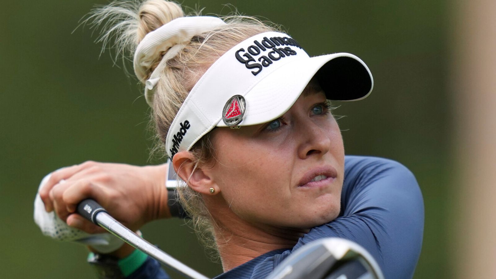 Nelly Korda hits on the second hole during the first round of the Chevron Championship LPGA golf tournament Thursday, April 24, 2025, in The Woodlands, Texas. (AP Photo/Eric Gay)